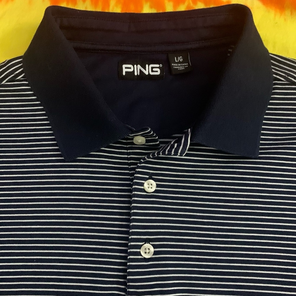 Ping Navy and White Striped Polo Shirt